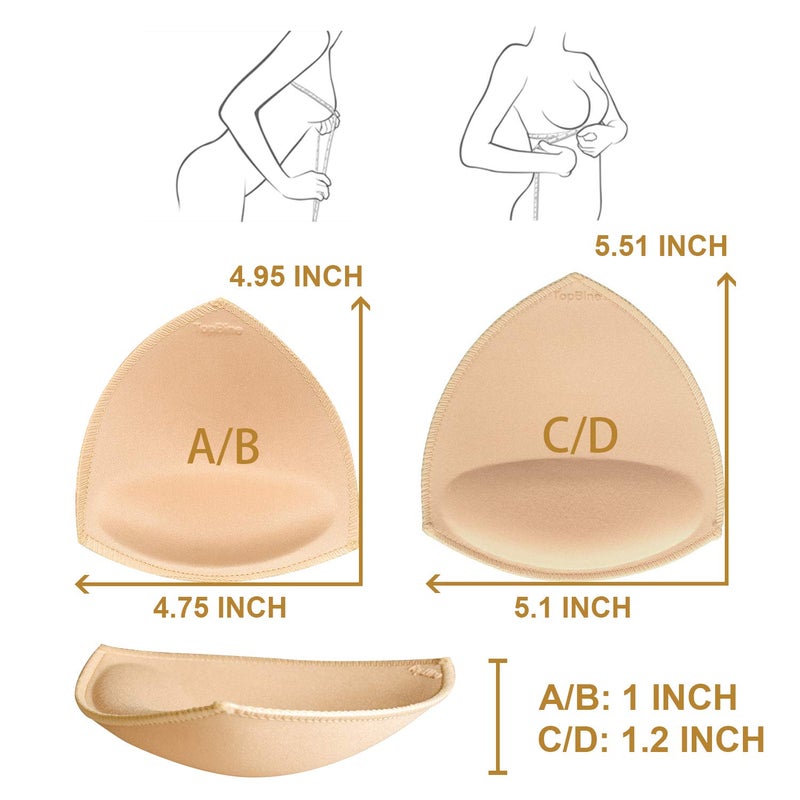 TopBine Removable Bra Pads Inserts Women's Comfy Sports Cups Bra Insert for BIkini Top Swimsuit (A/B 3 color) (A/B beige, C/D) - Image 3