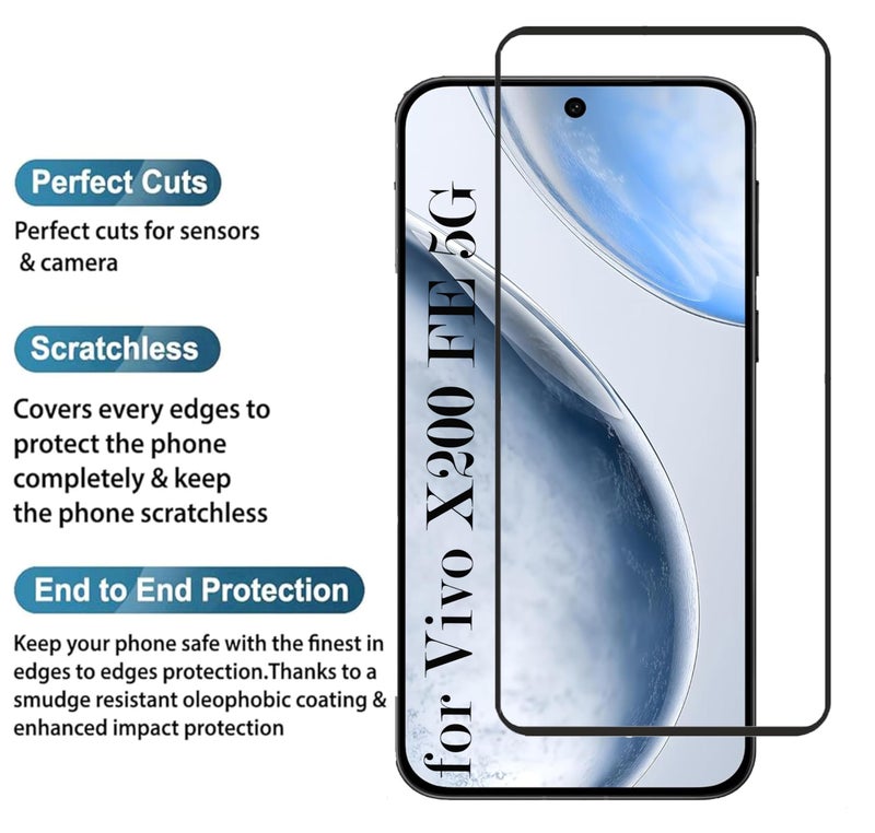 FabeKee Tempered Glass Screen Protector For VIVO X200 FE 5G Black Cellphone With Edge To Edge Coverage And Easy Installation Kit - Image 2