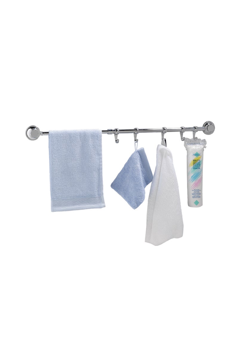 EVERLOC Everloc Towel Rail 5 Hooks, No Drilling, No Screws, No Glue, No Adhesive, Vacuum Suction Wall Mounted Chrome, Towel Napkin Holder, Bath Towel Rod Hanger for Bathroom Kitchen, Easy Install, EVL-10265  - Image 1