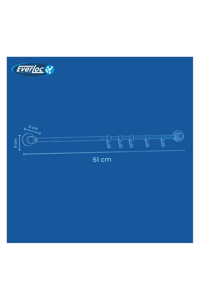 EVERLOC Everloc Towel Rail 5 Hooks, No Drilling, No Screws, No Glue, No Adhesive, Vacuum Suction Wall Mounted Chrome, Towel Napkin Holder, Bath Towel Rod Hanger for Bathroom Kitchen, Easy Install, EVL-10265  - Image 2