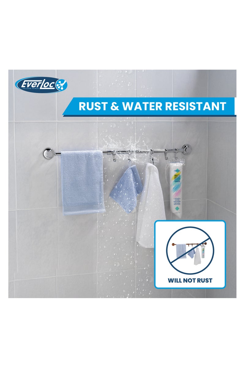 EVERLOC Everloc Towel Rail 5 Hooks, No Drilling, No Screws, No Glue, No Adhesive, Vacuum Suction Wall Mounted Chrome, Towel Napkin Holder, Bath Towel Rod Hanger for Bathroom Kitchen, Easy Install, EVL-10265  - Image 3