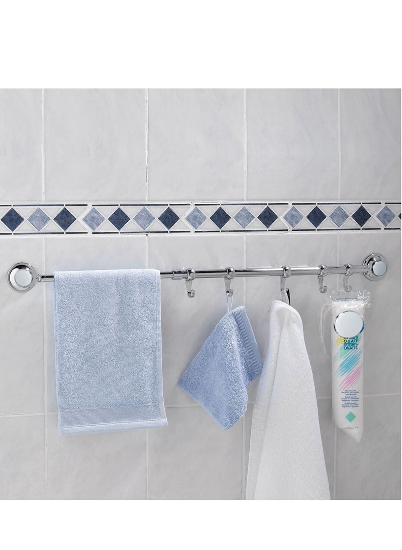 EVERLOC - Everloc Towel Rail 5 Hooks, No Drilling, No Screws, No Glue, No Adhesive, Vacuum Suction Wall Mounted Chrome, Towel Napkin Holder, Bath Towel Rod Hanger for Bathroom Kitchen, Easy Install, EVL-10265 - Image 1