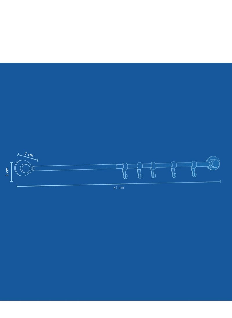 EVERLOC - Everloc Towel Rail 5 Hooks, No Drilling, No Screws, No Glue, No Adhesive, Vacuum Suction Wall Mounted Chrome, Towel Napkin Holder, Bath Towel Rod Hanger for Bathroom Kitchen, Easy Install, EVL-10265 - Image 1