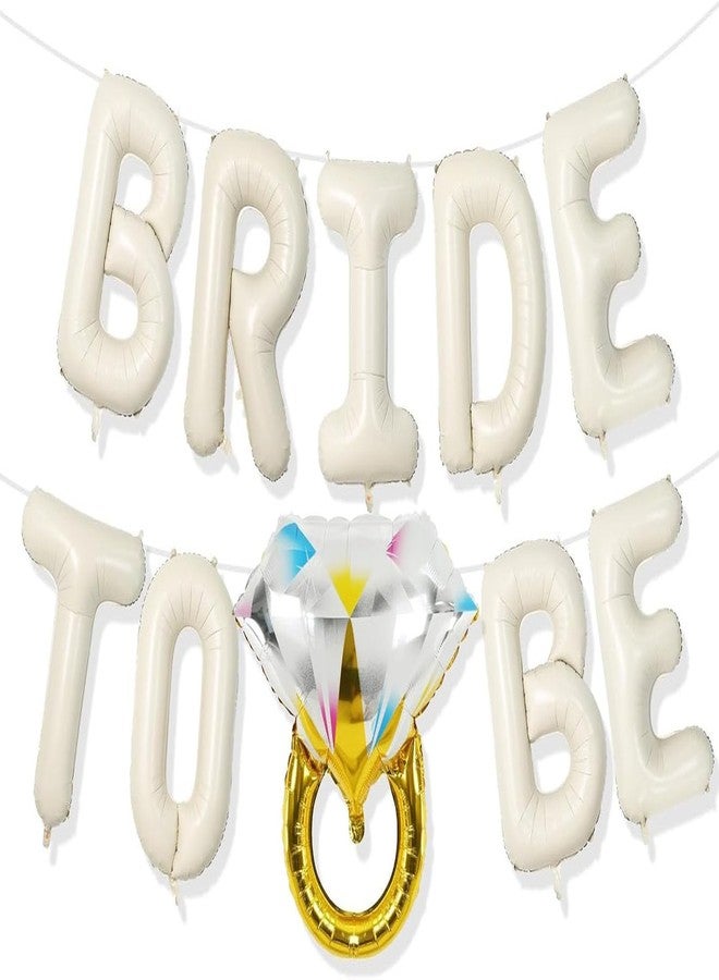 OHLIGEI Cream White Sand Bride To Be Bridal Shower Letter Balloons Banner with Diamond Ring Foil Balloon for Engagement Wedding Photo Booth Hen Room Party Decorations - Image 1