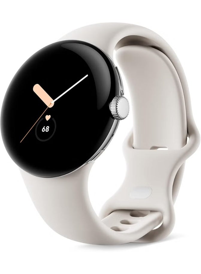 LTEET Google Pixel LTE Watch, Polished Silver Stainless Steel Case, Active Band in Chalk,, 41mm - Image 1