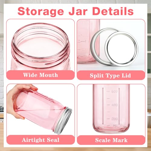 CARBLIN 2 Pack Mason Jars 32 oz, Wide Mouth Canning Jars with Airtight Lids, Glass Pint Jars with Bands Labels Brush, Large Storage Quart Jars for Jam Fermenting Preserving - Pink - Image 3