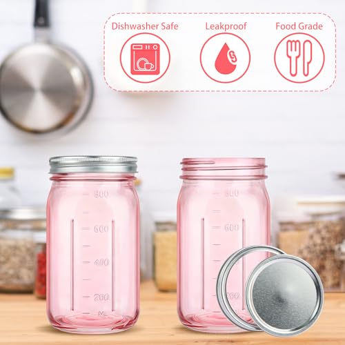 CARBLIN 2 Pack Mason Jars 32 oz, Wide Mouth Canning Jars with Airtight Lids, Glass Pint Jars with Bands Labels Brush, Large Storage Quart Jars for Jam Fermenting Preserving - Pink - Image 4