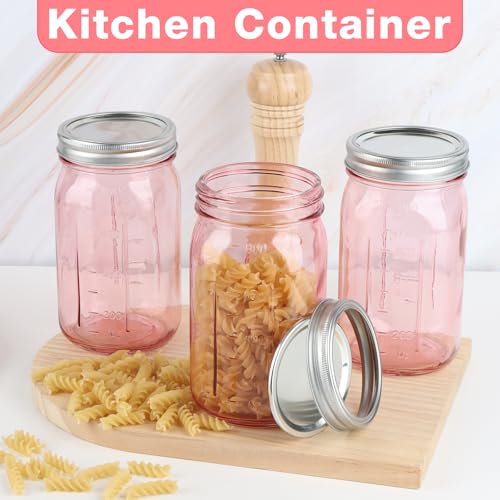 CARBLIN 2 Pack Mason Jars 32 oz, Wide Mouth Canning Jars with Airtight Lids, Glass Pint Jars with Bands Labels Brush, Large Storage Quart Jars for Jam Fermenting Preserving - Pink - Image 5