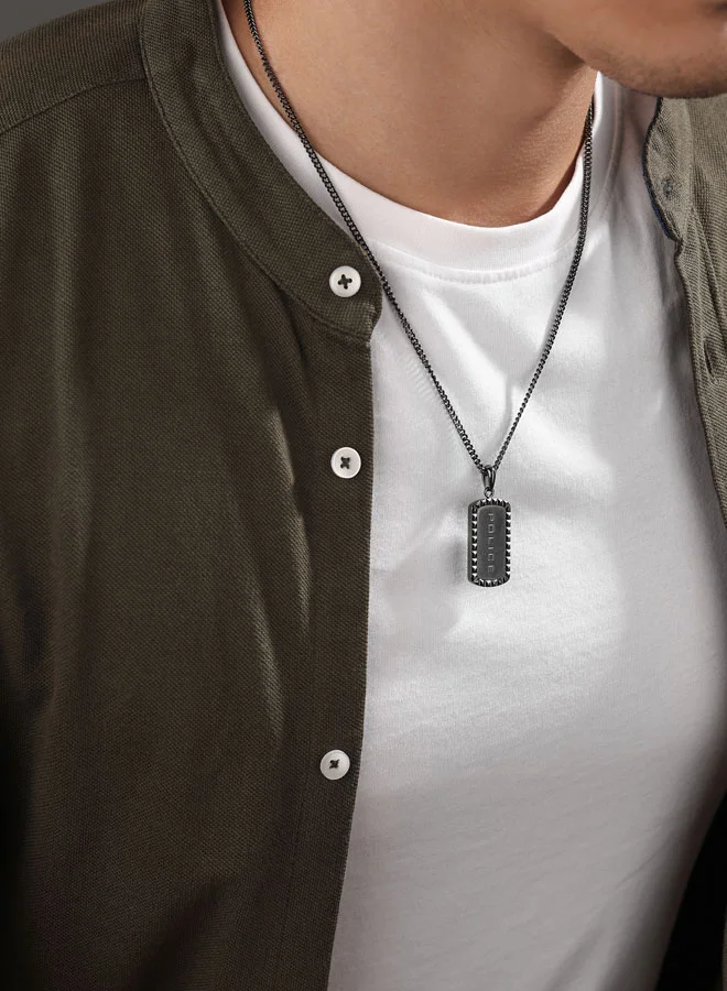 بوليس Taper GreyMetal Necklace  Sleek Chain with StudEmbedded Tag and Signature