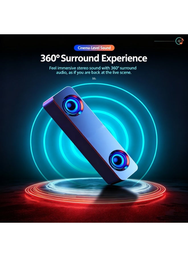 Wired & Bluetooth Computer Soundbar Speaker With Dynamic Rgb Breathing Light, 360° Surround Stereo Bass Desktop Sound Bar, Anti-Interference Compact Pc Speaker For Laptop Desktop Phone Tv, Perfect Eid & Housewarming Gift To Share With Friends - Image 3