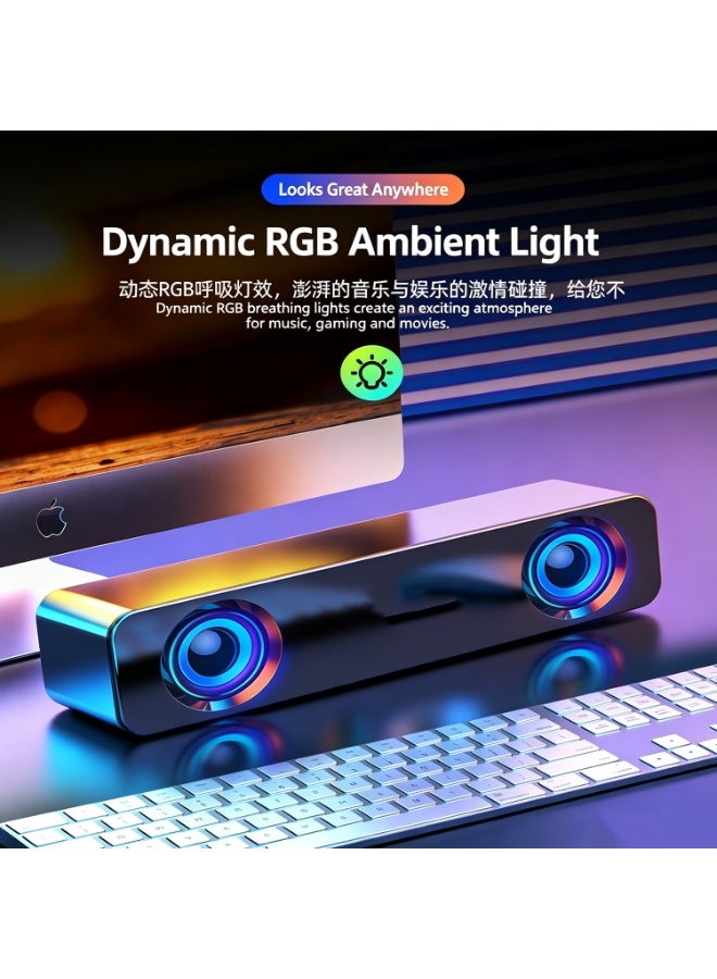 Wired & Bluetooth Computer Soundbar Speaker With Dynamic Rgb Breathing Light, 360° Surround Stereo Bass Desktop Sound Bar, Anti-Interference Compact Pc Speaker For Laptop Desktop Phone Tv, Perfect Eid & Housewarming Gift To Share With Friends - Image 5