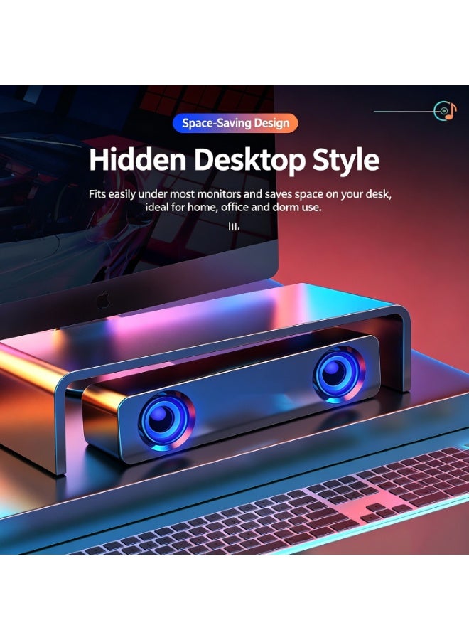 Wired & Bluetooth Computer Soundbar Speaker With Dynamic Rgb Breathing Light, 360° Surround Stereo Bass Desktop Sound Bar, Anti-Interference Compact Pc Speaker For Laptop Desktop Phone Tv, Perfect Eid & Housewarming Gift To Share With Friends - Image 4