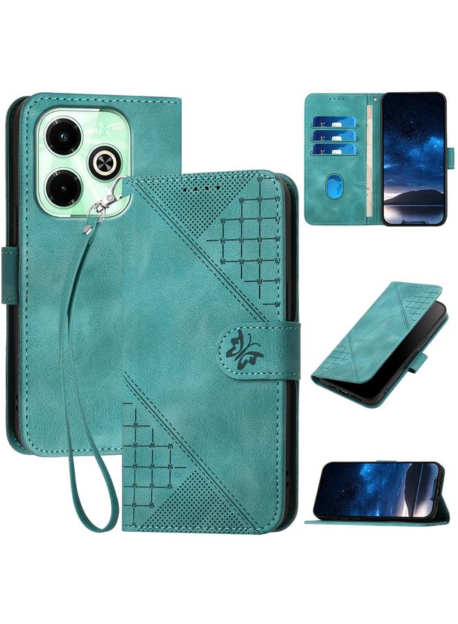 Zaboon Case For Infinix Smart 8 Pro 4G Grid Butterfly Embossed Pattern Leather Phone Case with Lanyard - Image 1
