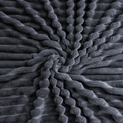 KORBLISS Super Soft Queen Blanket for Bed, Premium Silky Flannel Fleece with 3D Striped Jacquard Design, Lightweight and Cozy for Living Room, and All-Season Use, 90x90 Inches.Dark Grey - Image 5