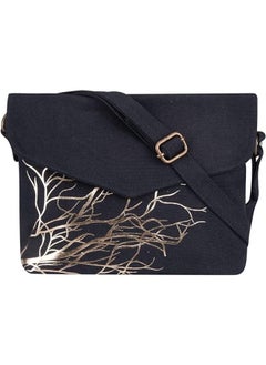 earthsave Earthsave Navy Blue with Golden Branches Cotton Premium Canvas with Waterproof Lining Sling Bag with adjustable straps  - Image 1