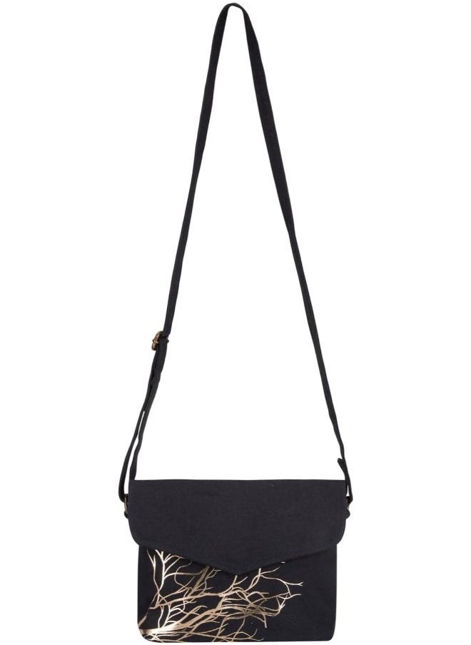 earthsave Earthsave Navy Blue with Golden Branches Cotton Premium Canvas with Waterproof Lining Sling Bag with adjustable straps  - Image 2