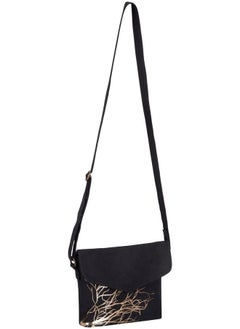 earthsave Earthsave Navy Blue with Golden Branches Cotton Premium Canvas with Waterproof Lining Sling Bag with adjustable straps  - Image 3