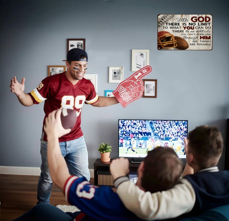 Funnysign Football Gifts With God There's No Limit Quotes Inspirational Tin Sign for Boys Room Man Cave Bedroom Living Room Decor 8 x 12 Inches(3992) - Image 5
