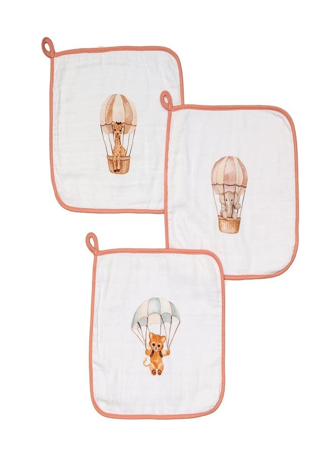 Cugo Organic Baby Wash Cloths - Soft, Absorbent & Reusable Face Towels for Newborns - Pack of 3, (Hot Air Balloon Design) - Image 2