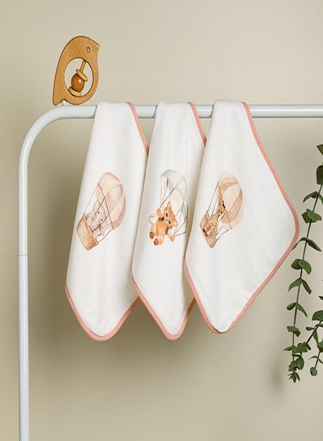 Cugo Organic Baby Wash Cloths - Soft, Absorbent & Reusable Face Towels for Newborns - Pack of 3, (Hot Air Balloon Design) - Image 1