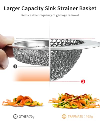TRAPMATE Kitchen Sink Drain Strainer, Reversible Stainless Steel Sink Drain Strainer for Easy Empty & Clean, Anti-Clogging Garbage Disposal Sink Strainer Basket Fits Singel & Double Bowl Kitchen Sinks - Image 5