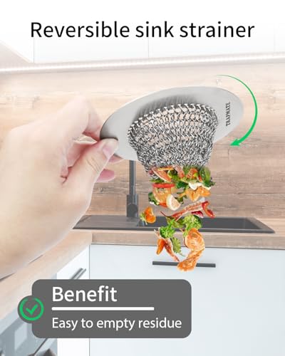 TRAPMATE Kitchen Sink Drain Strainer, Reversible Stainless Steel Sink Drain Strainer for Easy Empty & Clean, Anti-Clogging Garbage Disposal Sink Strainer Basket Fits Singel & Double Bowl Kitchen Sinks - Image 2