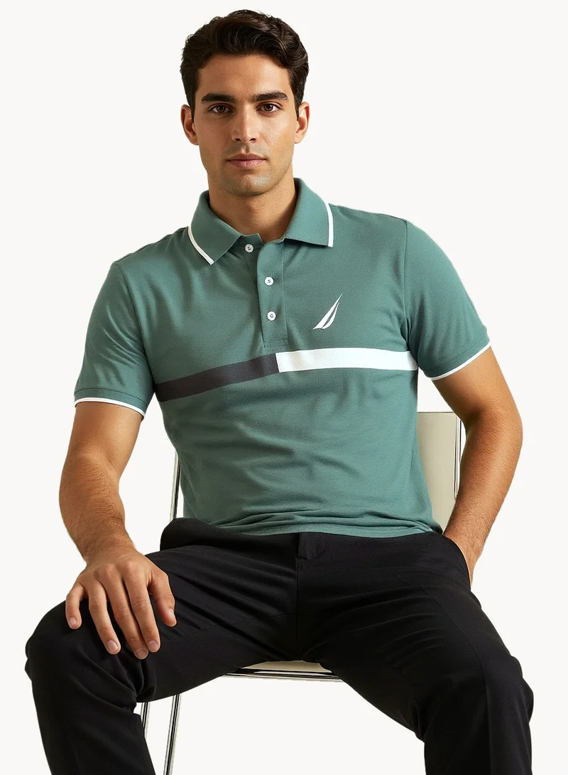 NAUTICA Contrast Striped Regular Fit Premium Cotton Logo Polo Shirt
