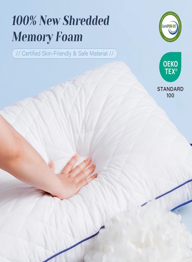 Mosluna Shredded Memory Foam Pillows Queen Size Set of 2, Hotel Collection Bed Pillows for Sleeping, Medium Firm Pillow 2 Pack with Gusseted(20"x30") - Image 4