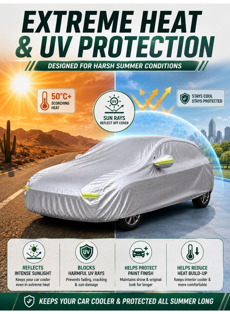 إي وورلد غطاء سيارة كامل مقاوم للماء والأشعة فوق البنفسجية لسيارة Toyota Yaris Hatchback، حماية خارجية ضد الغبار، فضي - Image 3