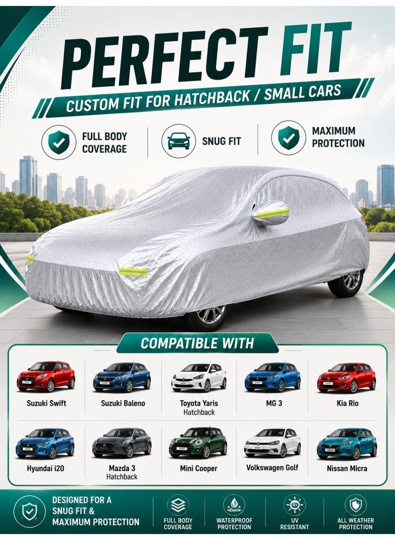 إي وورلد غطاء سيارة كامل مقاوم للماء والأشعة فوق البنفسجية لسيارة Toyota Yaris Hatchback، حماية خارجية ضد الغبار، فضي - Image 5