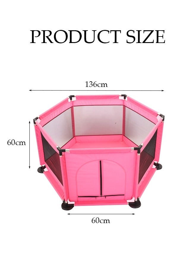 Loquat Foldable Baby Kids Playpen，Activity Center Room，Fitted Floor Baby Kids Safety Protection Care Playpen，Crawling Game Folding Fence Toys，Hexagon-Shaped,Pink - Image 3