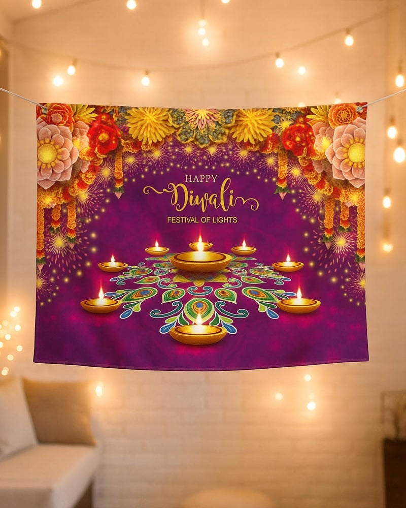 ARS Happy Diwali Backdrop for Home Diwali Banner Backdrop Festival of Lights Banner Deepavali Decorations Diwali Photo Booth Props Diwali Decorations - Image 2