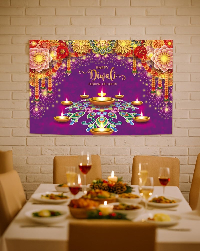 ARS Happy Diwali Backdrop for Home Diwali Banner Backdrop Festival of Lights Banner Deepavali Decorations Diwali Photo Booth Props Diwali Decorations - Image 4