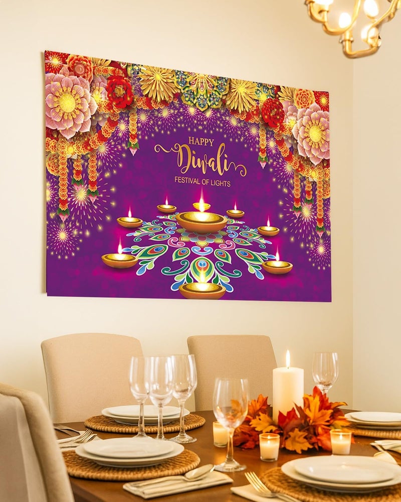 ARS Happy Diwali Backdrop for Home Diwali Banner Backdrop Festival of Lights Banner Deepavali Decorations Diwali Photo Booth Props Diwali Decorations - Image 3