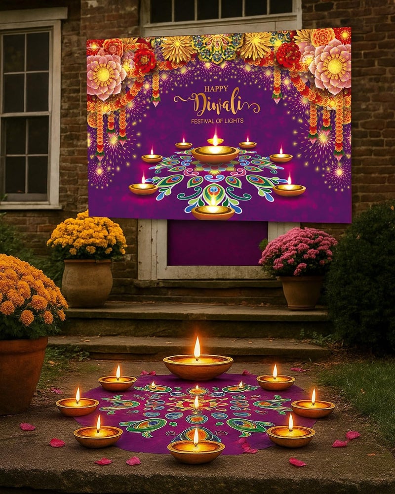 ARS Happy Diwali Backdrop for Home Diwali Banner Backdrop Festival of Lights Banner Deepavali Decorations Diwali Photo Booth Props Diwali Decorations - Image 5