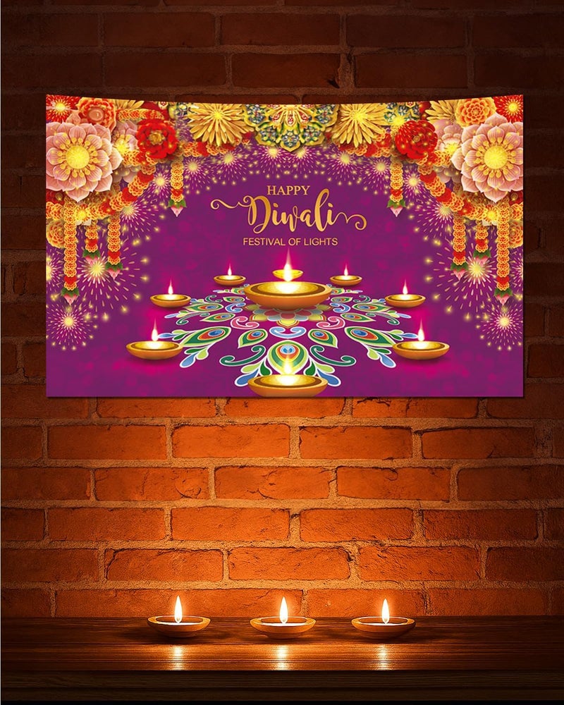 ARS Happy Diwali Backdrop for Home Diwali Banner Backdrop Festival of Lights Banner Deepavali Decorations Diwali Photo Booth Props Diwali Decorations - Image 1