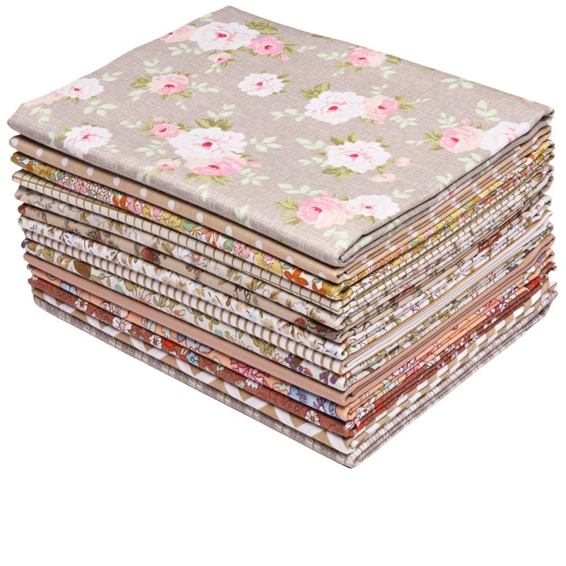Hanjunzhao 14 Fat Quarters Bundles 18x22 inch - Pre-Cut Cotton Quilting Fabric Squares -Floral Print Quarter Yard Fabric - for Sewing, Quilting, Patchwork, and DIY Crafts - Coffee Series - Image 1