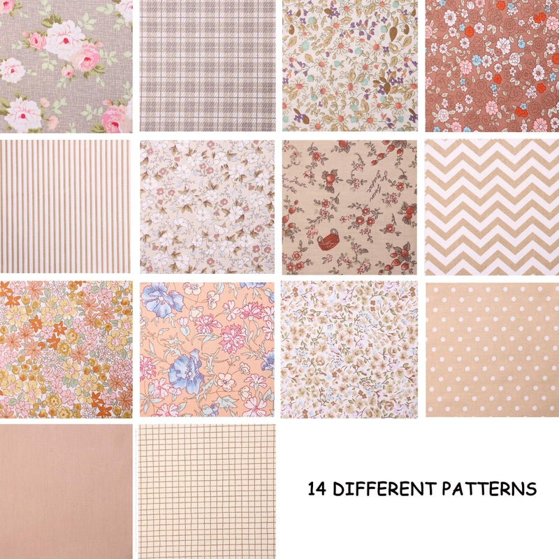 Hanjunzhao 14 Fat Quarters Bundles 18x22 inch - Pre-Cut Cotton Quilting Fabric Squares -Floral Print Quarter Yard Fabric - for Sewing, Quilting, Patchwork, and DIY Crafts - Coffee Series - Image 2