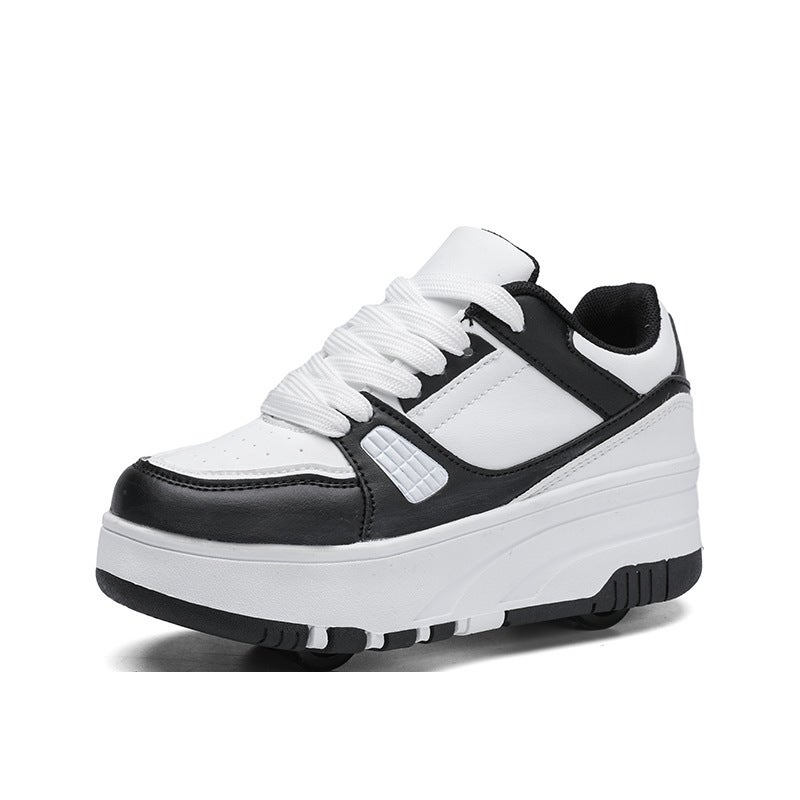 Generic Online celebrity walking shoes deformation shoes two-wheel dual-use roller skating shoes double-row walking shoes roller skating shoes factory wholesale Black 