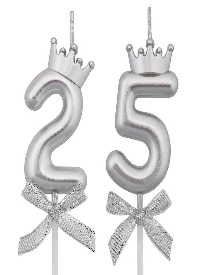 VSHILI 25 52 Birthday Candles, 25th 52nd Cake Candles, Silver Happy Birthday Number 25 52 Candles Cake Topper Decorations for Party Men Women - Image 1