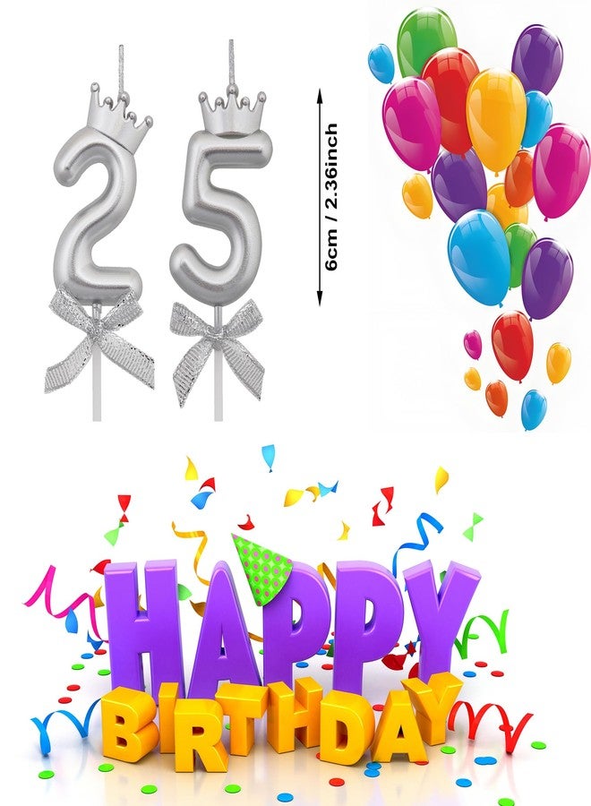 VSHILI 25 52 Birthday Candles, 25th 52nd Cake Candles, Silver Happy Birthday Number 25 52 Candles Cake Topper Decorations for Party Men Women - Image 2