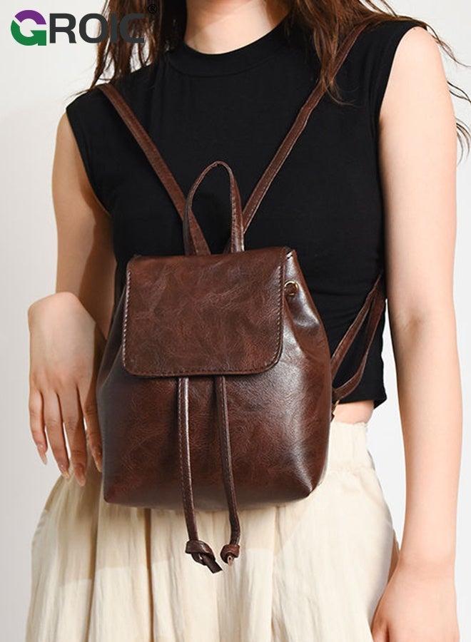 GROIC Leather Backpack Purse for Women,Ladies Travel Fashion Backpack,Leather Bag Casual Handbags for Work,Retro Schoolbag for Women - Image 1