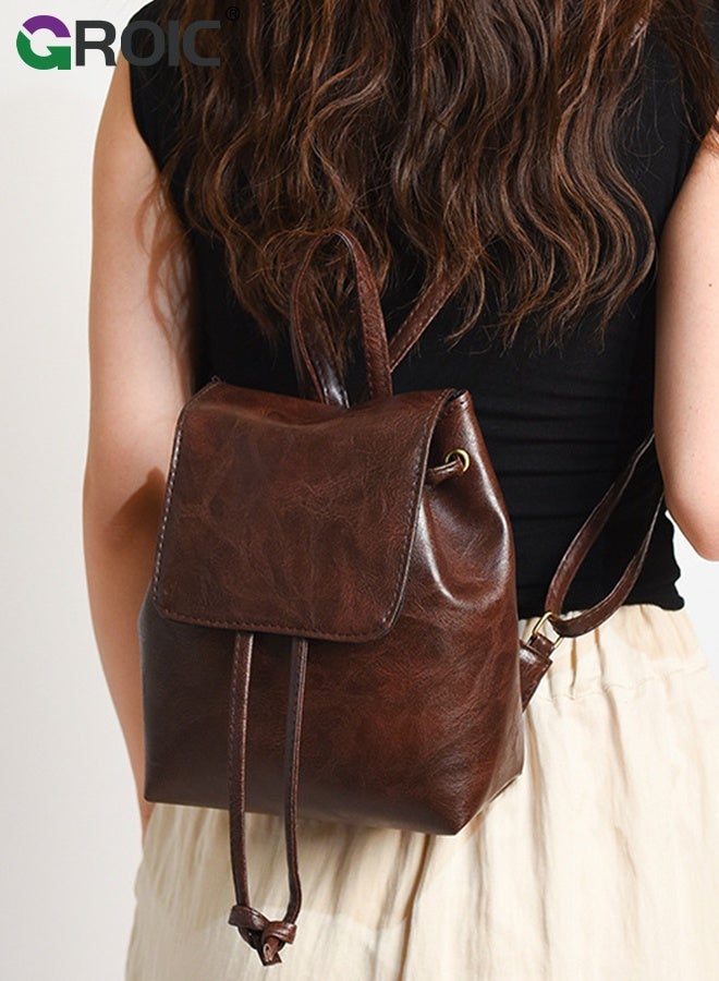 GROIC Leather Backpack Purse for Women,Ladies Travel Fashion Backpack,Leather Bag Casual Handbags for Work,Retro Schoolbag for Women - Image 4