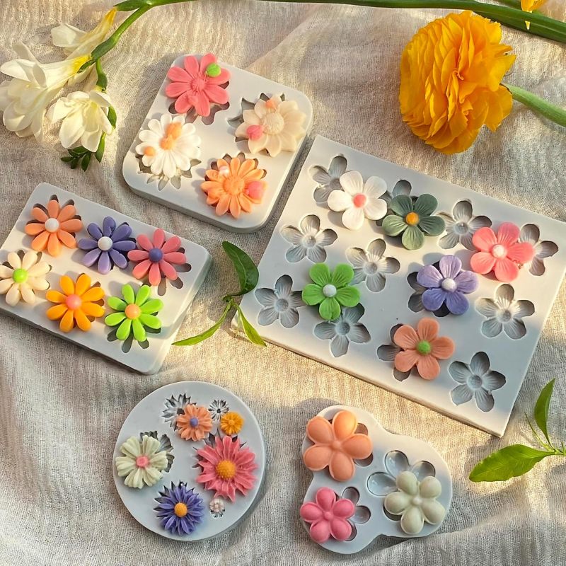 Silicone Flower Molds 5-Piece Grey Set Non-Stick Food-Grade Silicone With Easy Demolding - Multi-Size Floral Designs for Home Bakers DIY Crafters Cake Decorating Soap Making Resin Crafts - Image 5