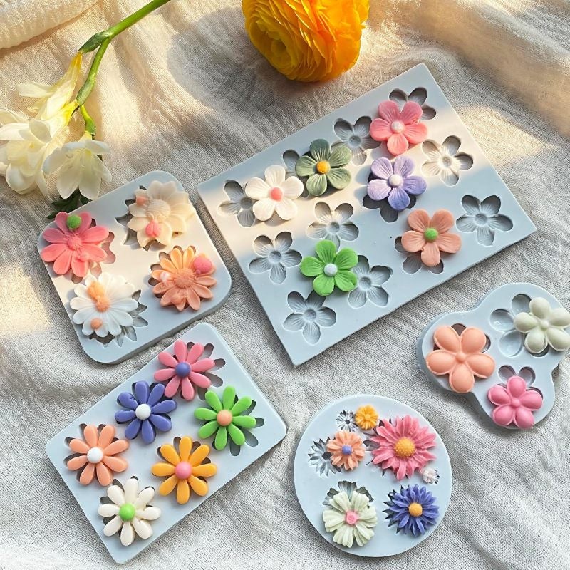 Silicone Flower Molds 5-Piece Grey Set Non-Stick Food-Grade Silicone With Easy Demolding - Multi-Size Floral Designs for Home Bakers DIY Crafters Cake Decorating Soap Making Resin Crafts - Image 4