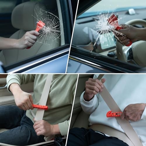 Husfunov Car Safety Hammer Set of 2, Auto Car Escape Tool, Car Window Glass Hammer Breaker and Seat Belt Cutter Escape 2-in-1 Tool, for Family Rescue and Auto Traffic Accident Emergency Escape - Image 5