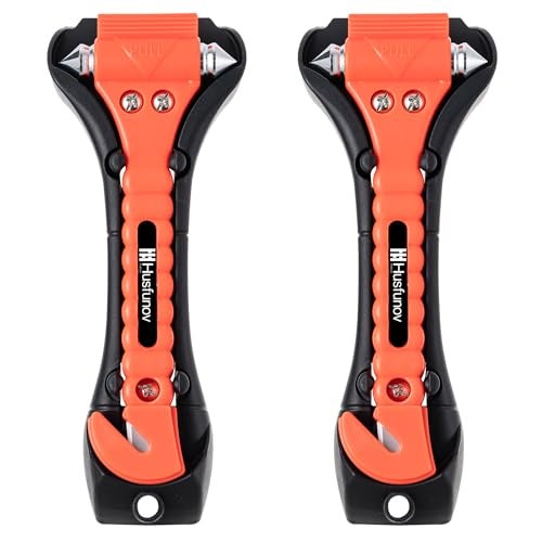 Husfunov Car Safety Hammer Set of 2, Auto Car Escape Tool, Car Window Glass Hammer Breaker and Seat Belt Cutter Escape 2-in-1 Tool, for Family Rescue and Auto Traffic Accident Emergency Escape - Image 1