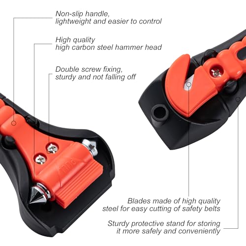 Husfunov Car Safety Hammer Set of 2, Auto Car Escape Tool, Car Window Glass Hammer Breaker and Seat Belt Cutter Escape 2-in-1 Tool, for Family Rescue and Auto Traffic Accident Emergency Escape - Image 2