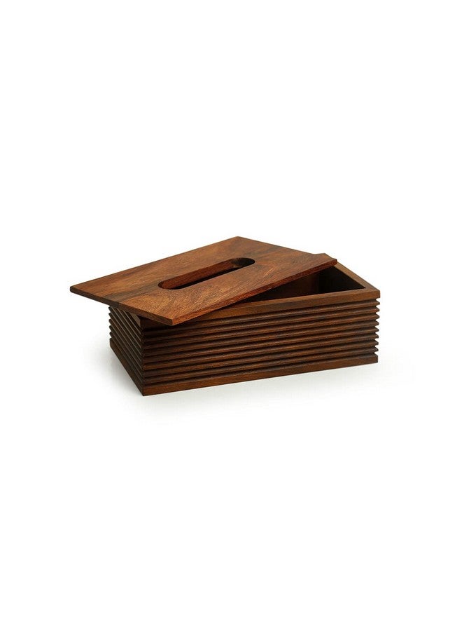 ExclusiveLane ExclusiveLane 'Ripples of Wood' Handcrafted Wooden Napkin Holder for Dining Table & Tissue Paper Holder For Kitchen (Sheesham Wood) | Tissue Box Holder Tissue Paper Dispenser Napkin Stand Tissue Stand 
