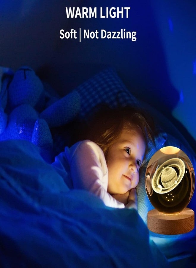 Fruhrer Crystal Moon Lamp, Creative Engraved Crystal Ball Night Light, USB Table Colorful LED Wooden Crystal Ball for Home Decoration Birthday Gift for Teens Boys and Girls. (Saturn) - Image 5